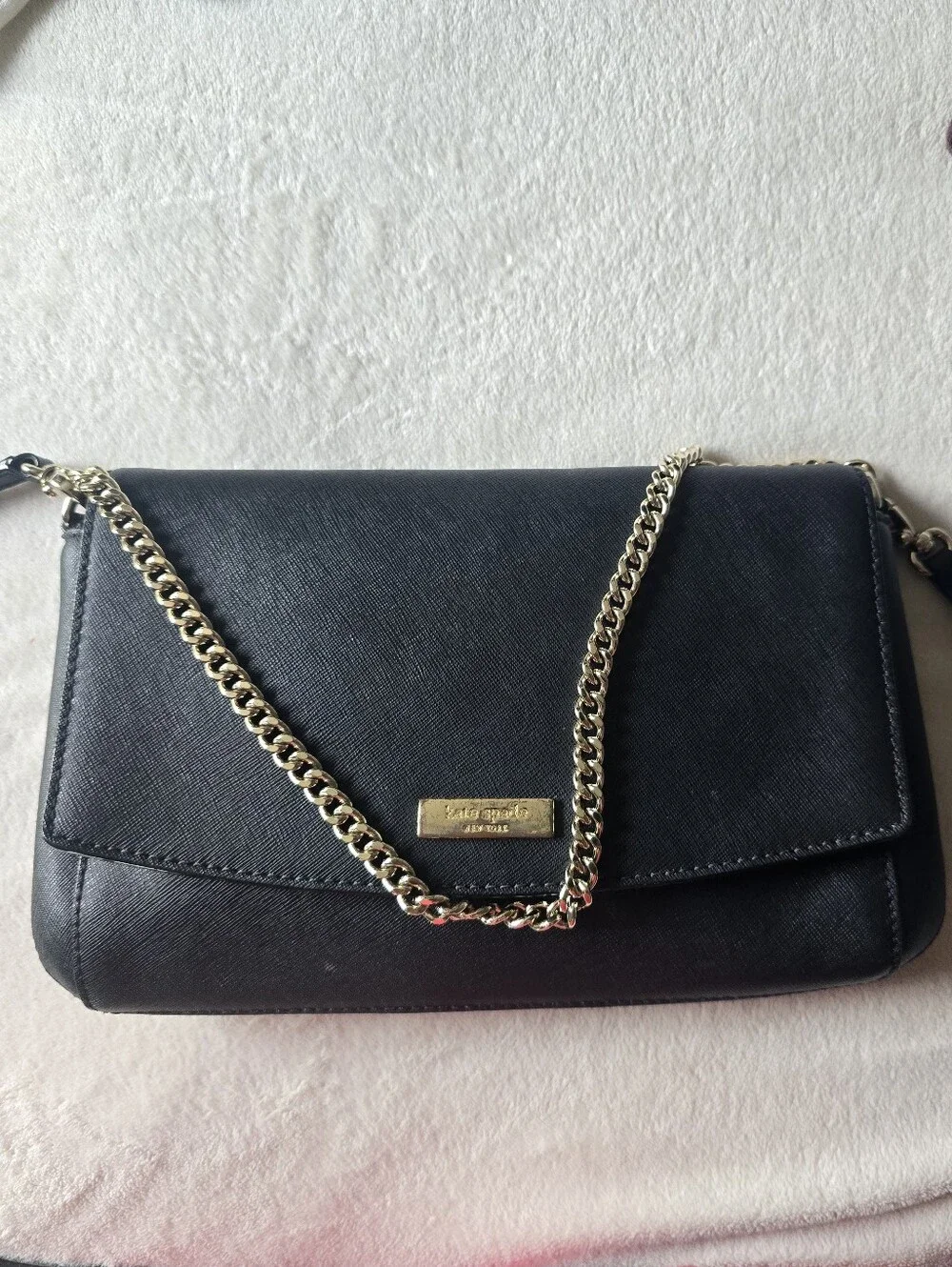 kate spade Black Leather Crossbody with Chain Accent